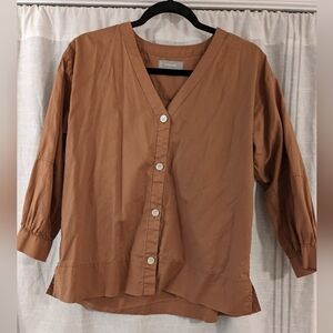 Everlane The Silky Cotton Lantern Top in Tawny Brown